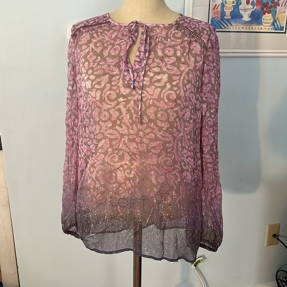 Lucky Brand Floral Split Neck Sheer Blouse Top size M - Picture 1 of 6